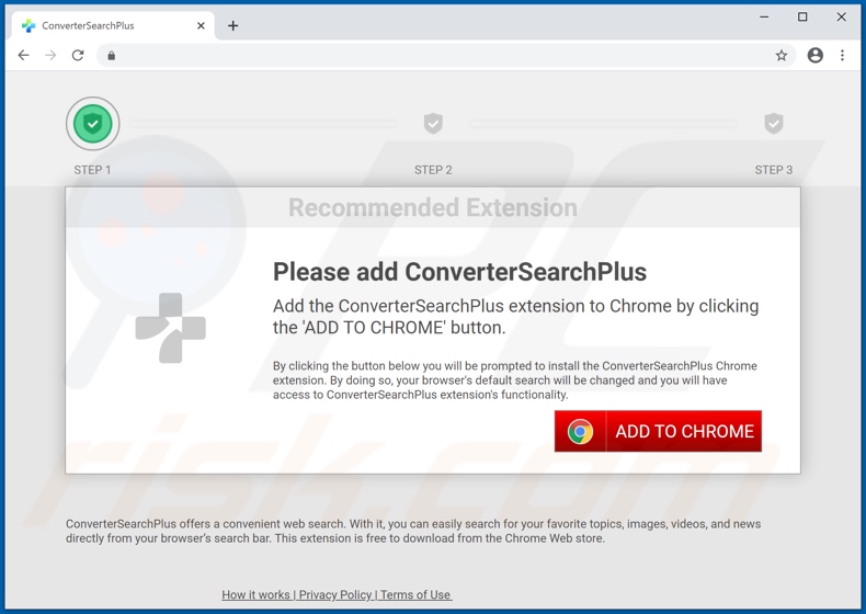 Site Web utilisé pour promouvoir le pirate de navigateur ConverterSearchPlus (Google Chrome) 1