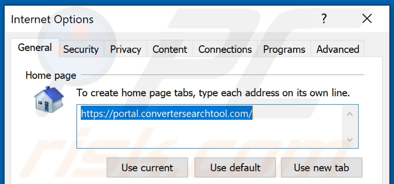 Suppression de convertersearchtool.com de la page d'accueil d'Internet Explorer