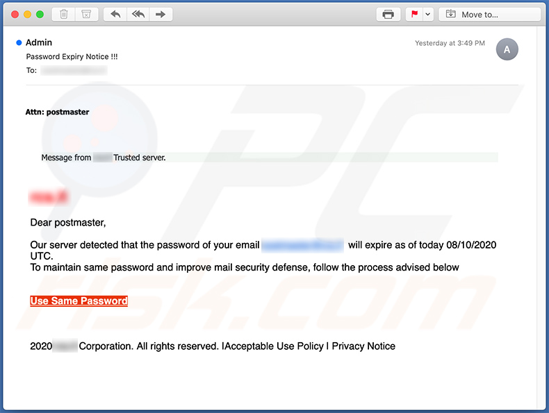 E-mail de spam e-mail de phishing (2020-10-09)