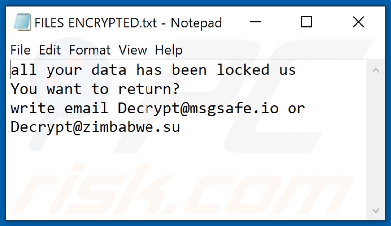 Fichier texte du ransomware Crypt (FILES ENCRYPTED.txt)