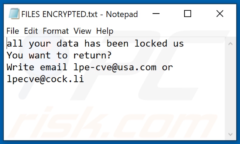 Cve ransomware text file (FILES ENCRYPTED.txt)