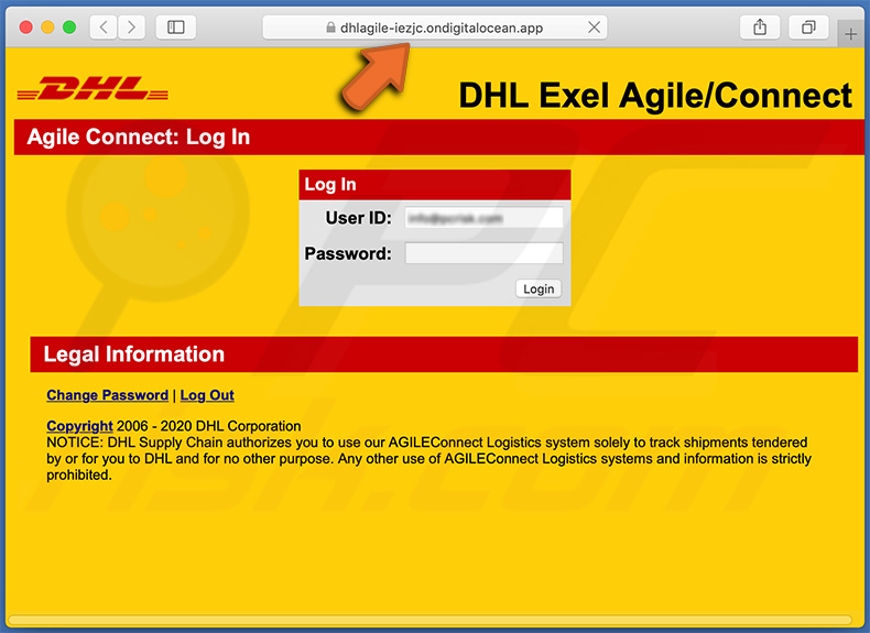 Site Web d'hameçonnage sur le thème de DHL Express