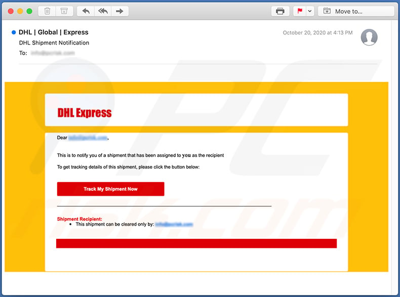 E-mail de spam sur le thème de DHL Express utilisé à des fins de phishing (2020-10-26)