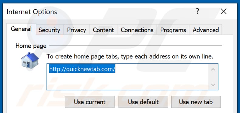 Suppression de quicknewtab.com de la page d'accueil d'Internet Explorer