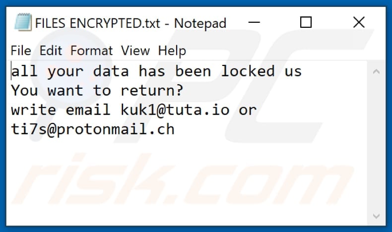 Fichier texte du ransomware Kut (FILES ENCRYPTED.txt)