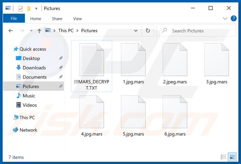 Fichiers cryptés par le ransomware MARS (extension .mars)