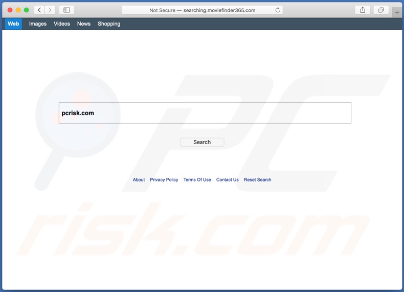 MovieFinder365 browser hijacker on a Mac computer