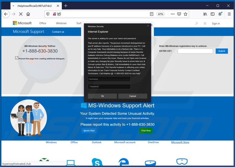 Escroquerie d'alerte de support MS-Windows