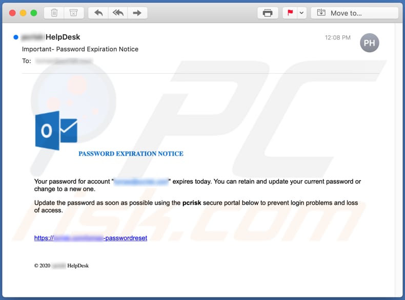 AVIS D'EXPIRATION DU MOT DE PASSE Campagne de spam par e-mail