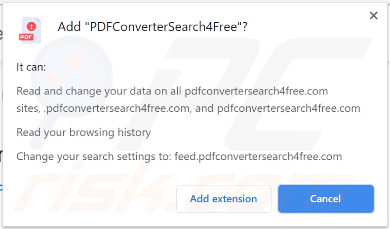 PDFConverterSearch4Free pirate de navigateur demandant des autorisations