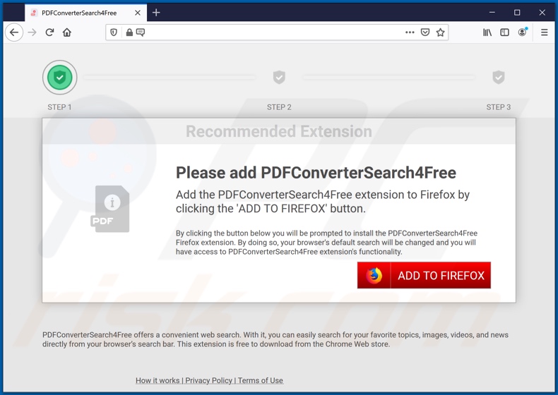 Site Web utilisé pour promouvoir PDFConverterSearch4Free pirate de navigateur (Firefox)