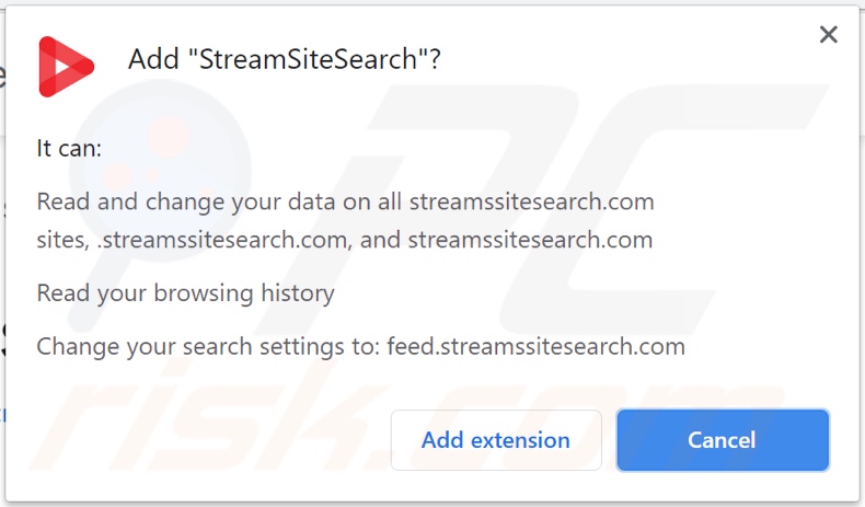 Pirate de navigateur StreamSiteSearch demandant des autorisations