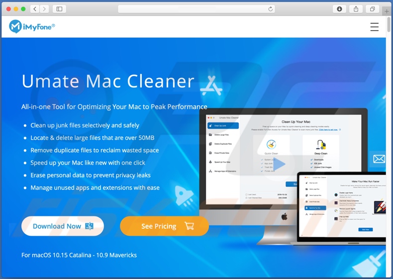 Site Web utilisé pour promouvoir Umate Mac Cleaner PUA