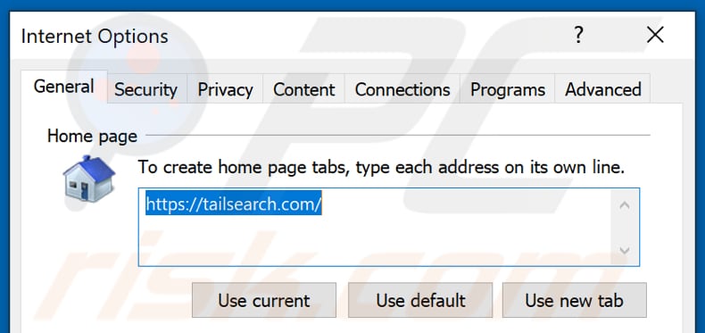 Suppression de tailsearch.com de la page d'accueil d'Internet Explorer