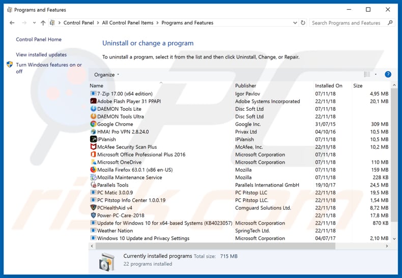 Désinstallation du pirate de navigateur tailsearch.com via le panneau de configuration