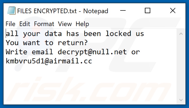 Fichier texte du ransomware Zxcv (FILES ENCRYPTED.txt)