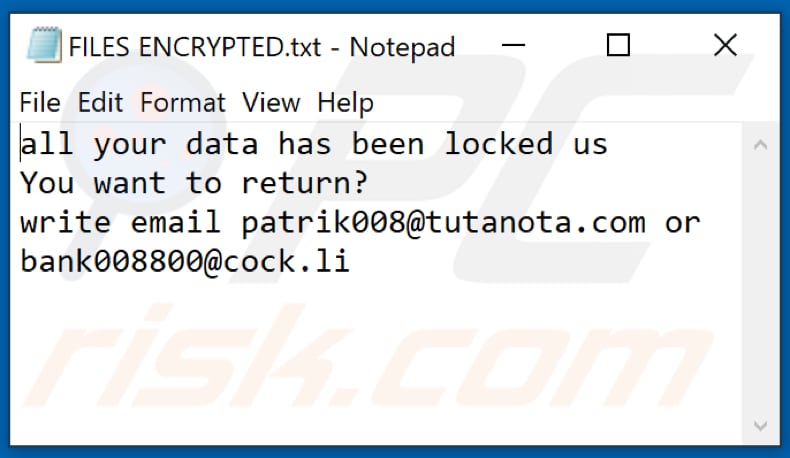 Fichier texte du ransomware CVC (FILES ENCRYPTED.txt)