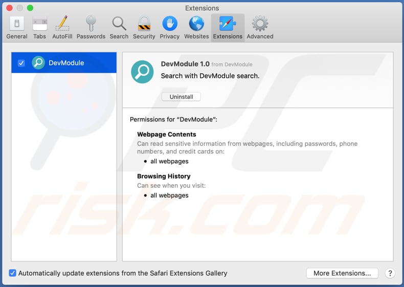 extension safari adware devmodule