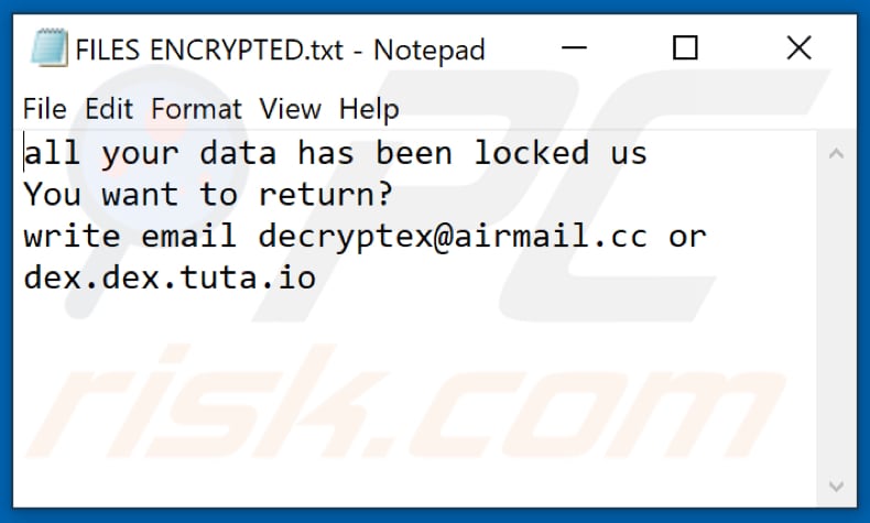 Fichier texte du ransomware Dex ()
