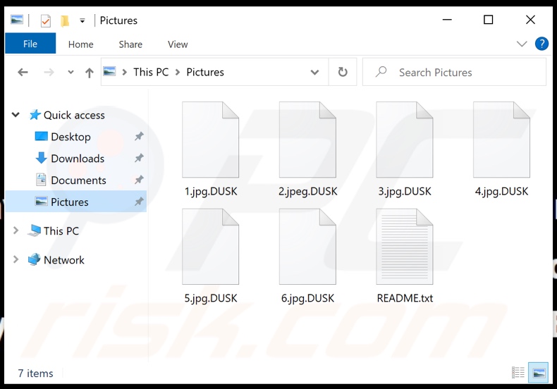 Fichiers cryptés par le ransomware DUSK 2 (extension .DUSK)