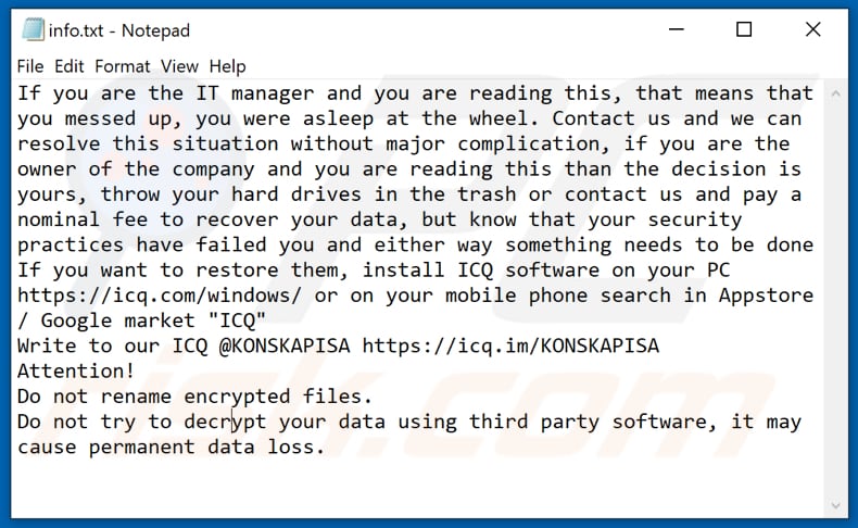 Fichier texte du ransomware ELDAOSLA (info.txt)