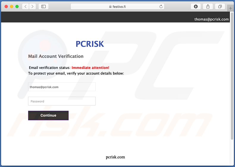 Site Web de phishing festivo.fi promu à l'aide de spams