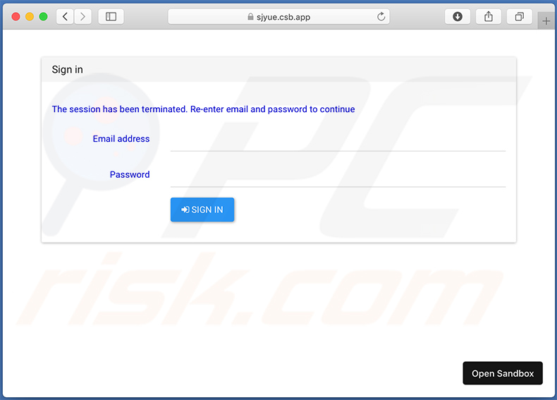 Identifiants de messagerie - Site Web de phishing promu via des courriers indésirables