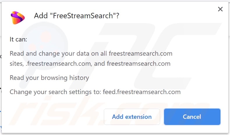 Pirate de navigateur FreeStreamSearch demandant des autorisations