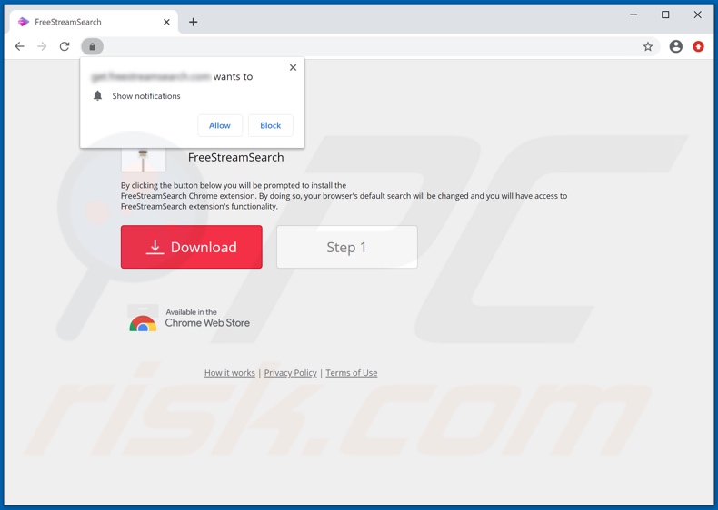 Site Web utilisé pour promouvoir le pirate de navigateur FreeStreamSearch (Chrome)