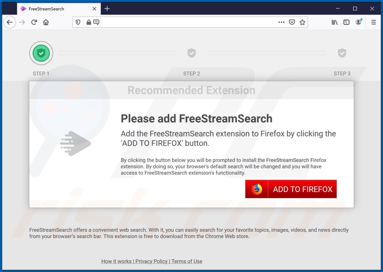 Site Web utilisé pour promouvoir le pirate de navigateur FreeStreamSearch (Firefox)
