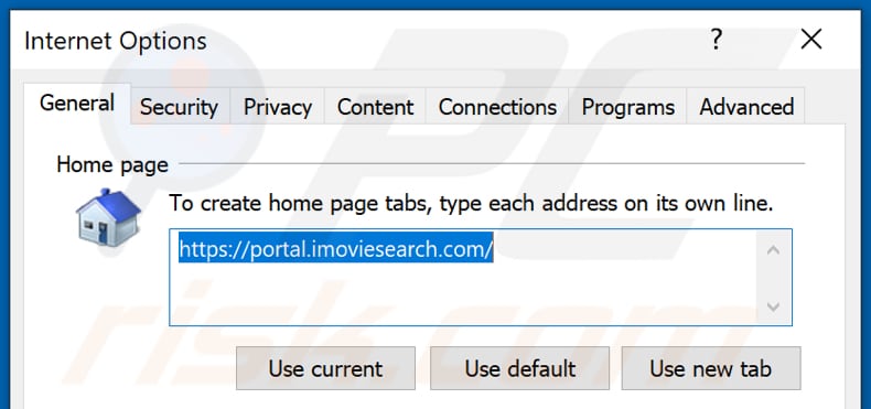 Suppression de imoviesearch.com de la page d'accueil d'Internet Explorer