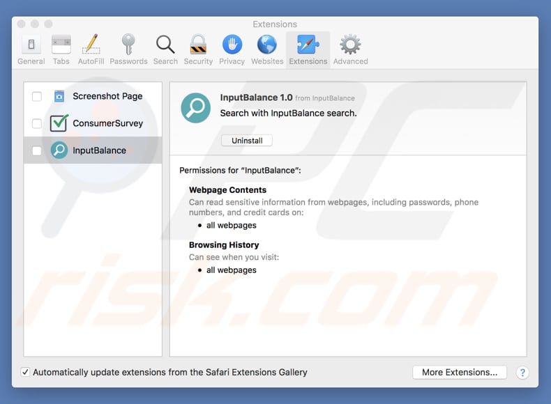 extension safari adware inputbalance