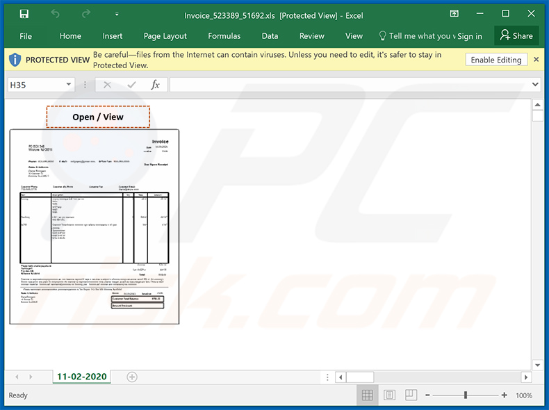 Document MS Excel malveillant distribué via des e-mails de spam sur le thème des factures