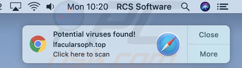 Notification faisant la promotion d'une escroquerie d'alerte Mac OS