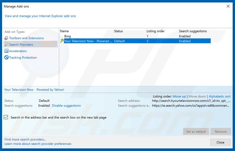 Suppression de moviesearchtv.com du moteur de recherche par défaut d'Internet Explorer