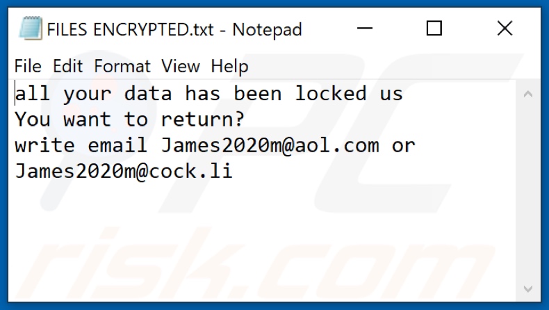 DOIT fichier texte de ransomware (FILES ENCRYPTED.txt)