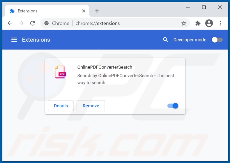 Suppression des extensions liées à Google Chrome en lignepdfconvertersearch.com