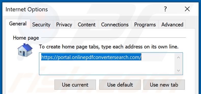 Suppression de onlinepdfconvertersearch.com de la page d'accueil d'Internet Explorer