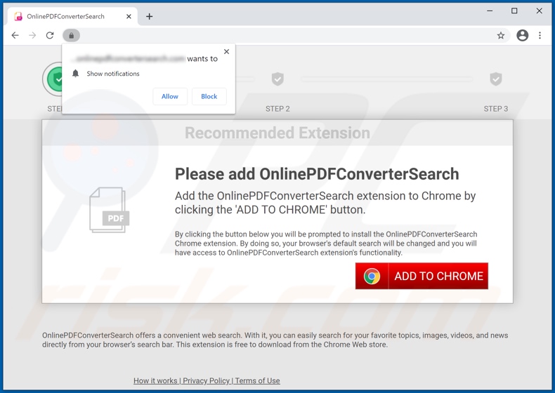 Site Web utilisé pour promouvoir OnlinePDFConverterSearch pirate de navigateur 1