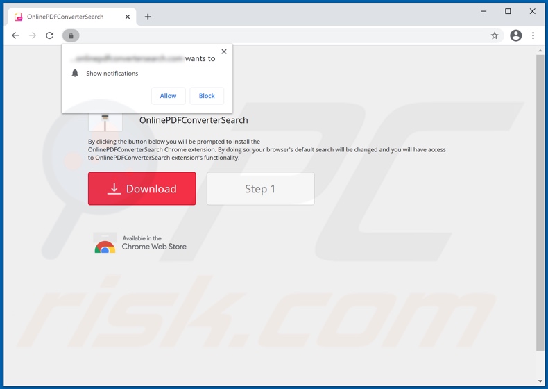 Site Web utilisé pour promouvoir OnlinePDFConverterSearch pirate de navigateur 2