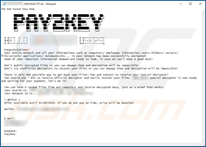 Instructions de déchiffrement Pay2Key (Company_Name-MESSAGE.TXT)