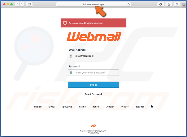 Fake Webmail login site (kitestcon.web [.] App) promu via un courrier indésirable sur le thème de SharePoint