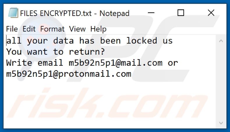 Fichier texte du ransomware SSS (FILES ENCRYPTED.txt)