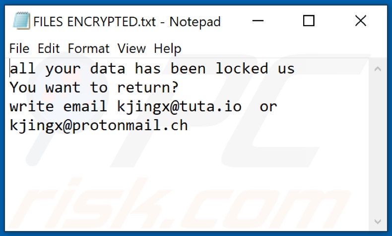 Fichier texte du ransomware SUKA (FILES ENCRYPTED.txt)