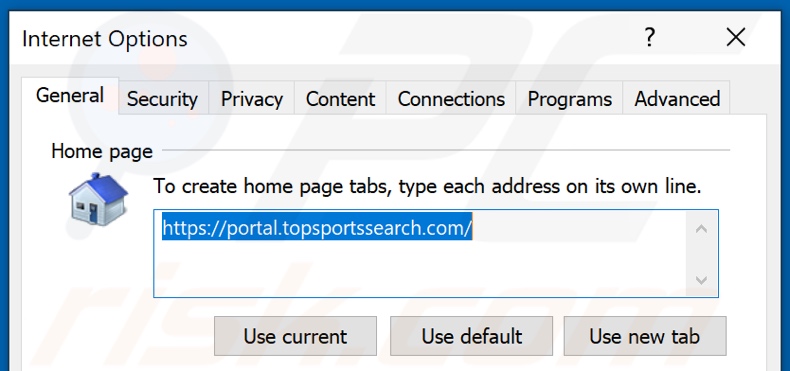 Suppression de topsportssearch.com de la page d'accueil d'Internet Explorer