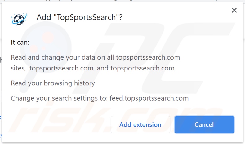 Pirate de navigateur TopSportsSearch demandant des autorisations
