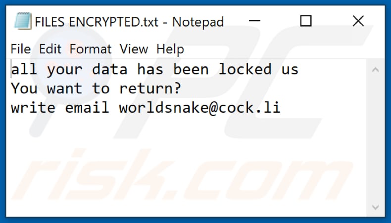 Fichier texte du ransomware mondial (FILES ENCRYPTED.txt)
