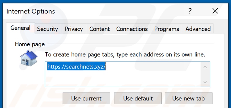 Suppression de searchnets.xyz de la page d'accueil d'Internet Explorer