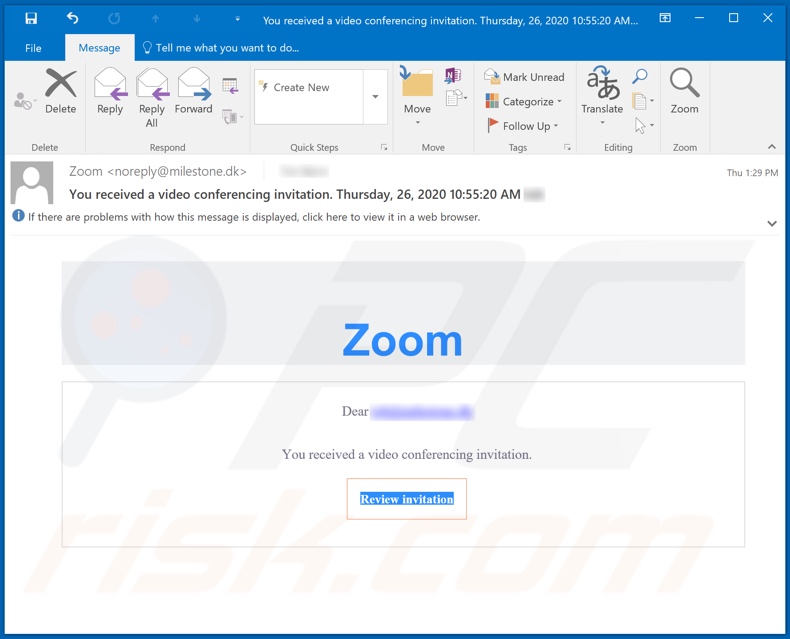 Campagne de spam par e-mail d'arnaque Zoom