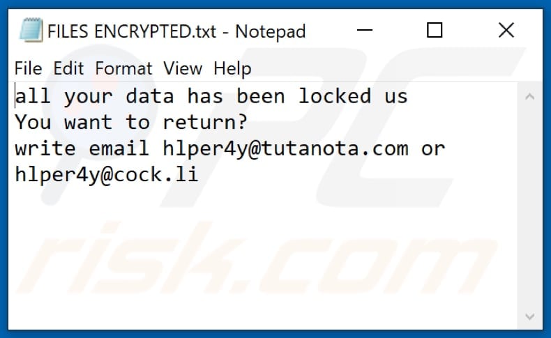Fichier texte du ransomware 4help (FILES ENCRYPTED.txt)